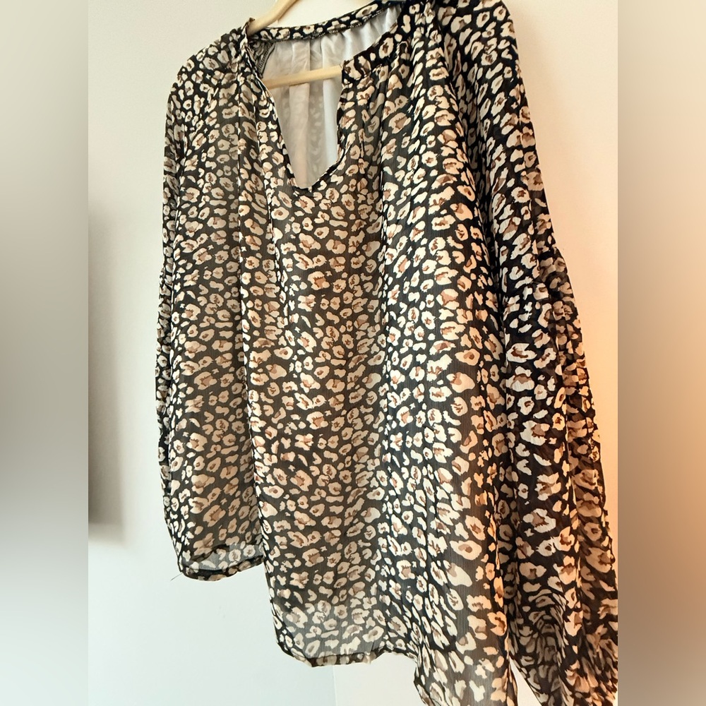 Women's Black and Cream Leopard Print Blouse - Picture 6 of 8